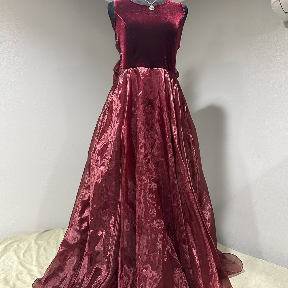 Fiesta Girls Wine Velvet & Satin Formal Dress